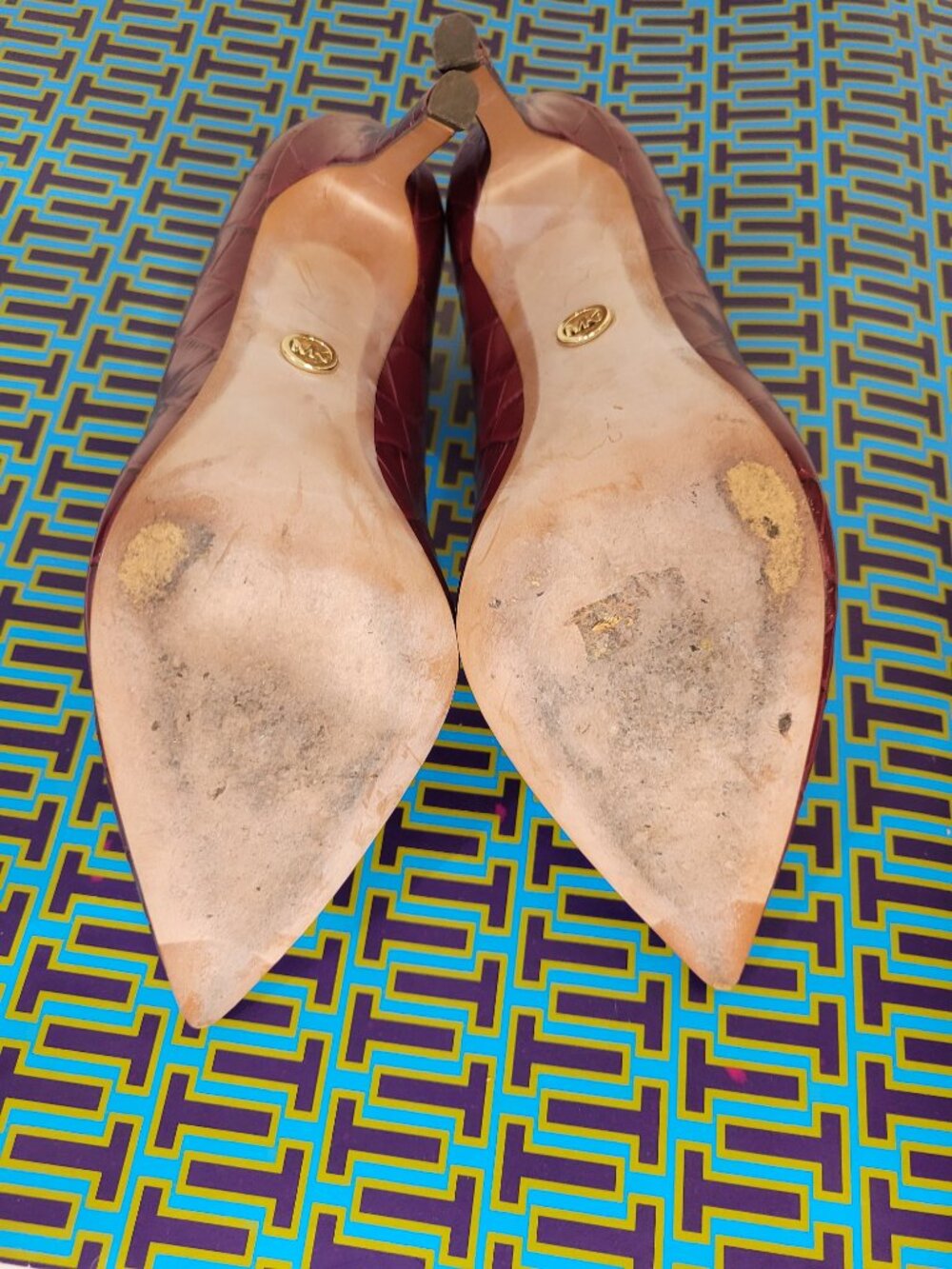 Michael Kors Leather Croc Stiletto Heels Burgundy Sz 8.5 EXCELLENT - Picture 11 of 12